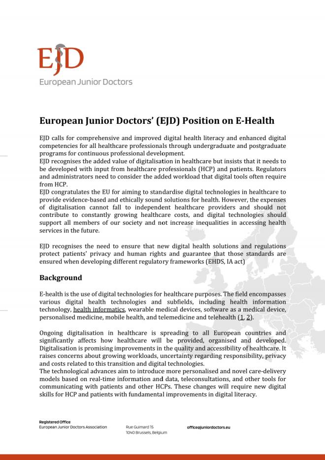 European Junior Doctors (EJD) Position on E-Health symbol image
